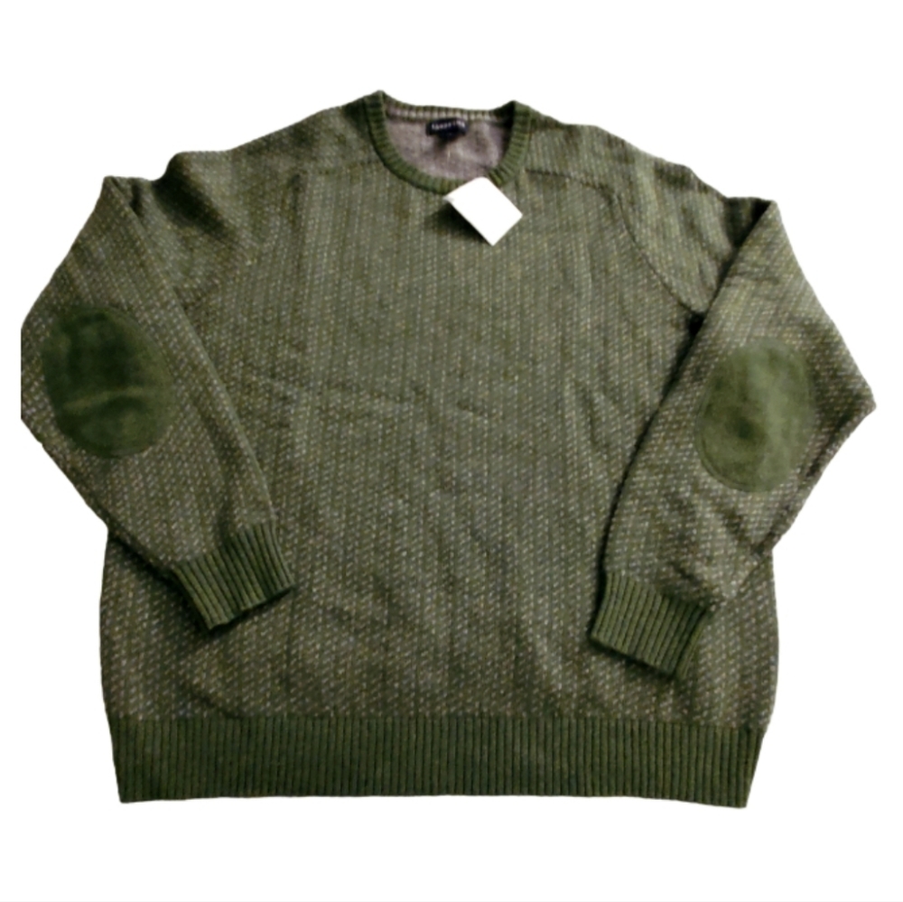 Lands End Mens Vintage Green Beige Heavy Wool Blend Sweater XL NWOT